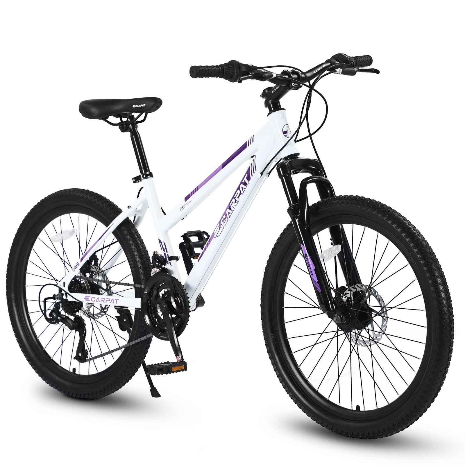 S24103 24 Inch Mountain Bike For Teenagers Girls Women, Shimano 21 Speeds With Dual Disc Brakes And 100mm Front Suspension, White Pink
