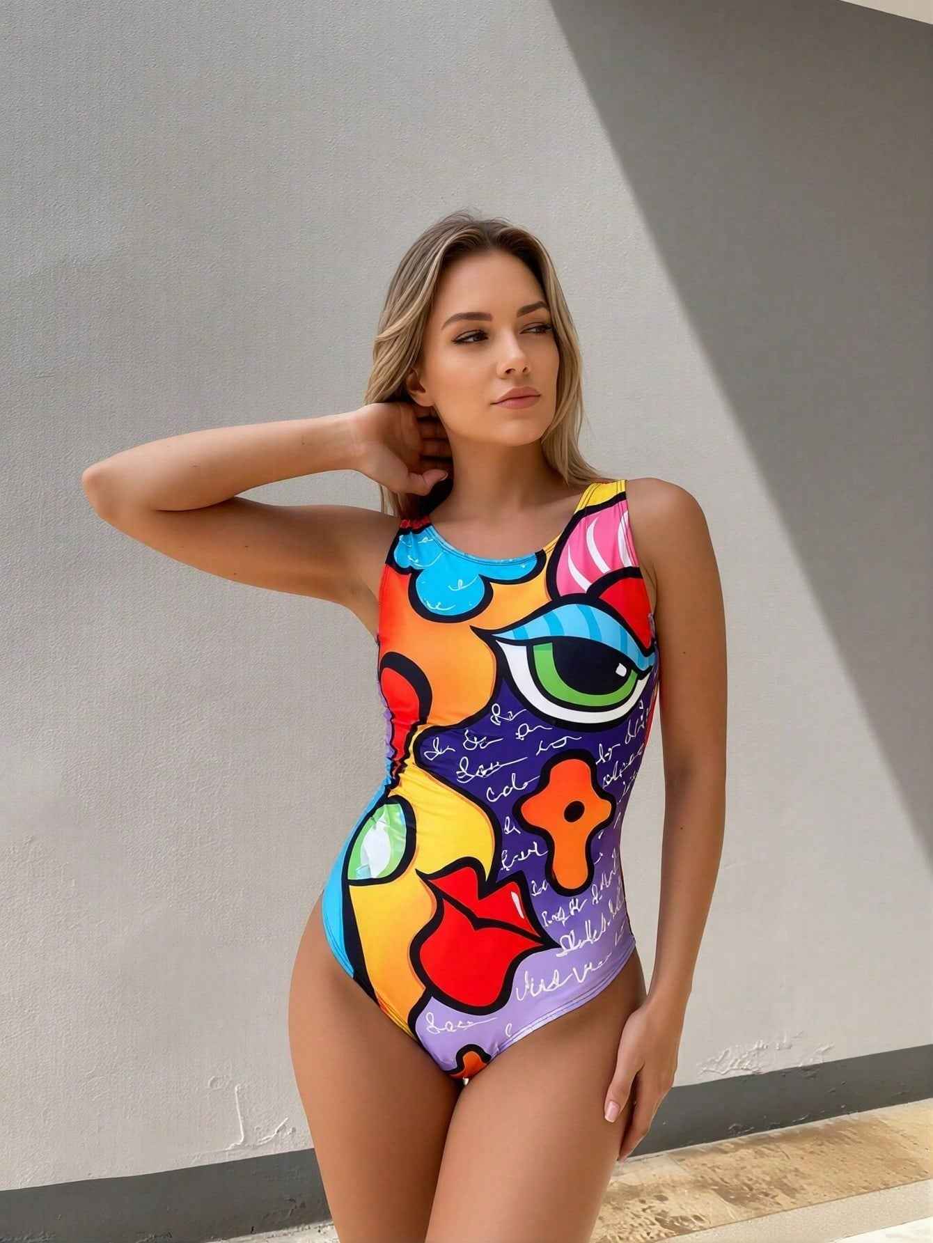 2026 New Sexy One-Piece Fitness Swimsuit With Tropical Print Color For Beach Vacation Swimming Women