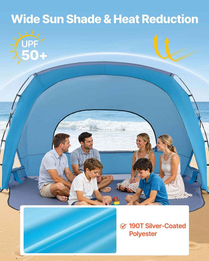 Beach Tent Sun Shelter For 6 Person, UPF 50+ Protection, Portable Sun Shade Canopy With Carrying Bag &amp; Sand Pockets, Lightweight And Easy Setup Beach Umbrella For Family Camping Outdoor Picnic