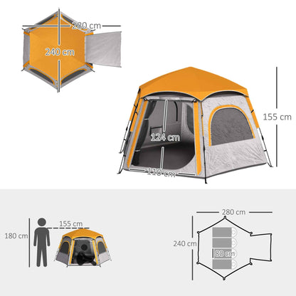 Instant Pop Up Camping Tent, 2/3/4 Person Easy Setup Dome Family Tent With Vestibule, Rainfly, 4 Mesh Windows &amp; 2 Doors, Hexagonal Design, Waterproof &amp; UV Protected, Light Grey
