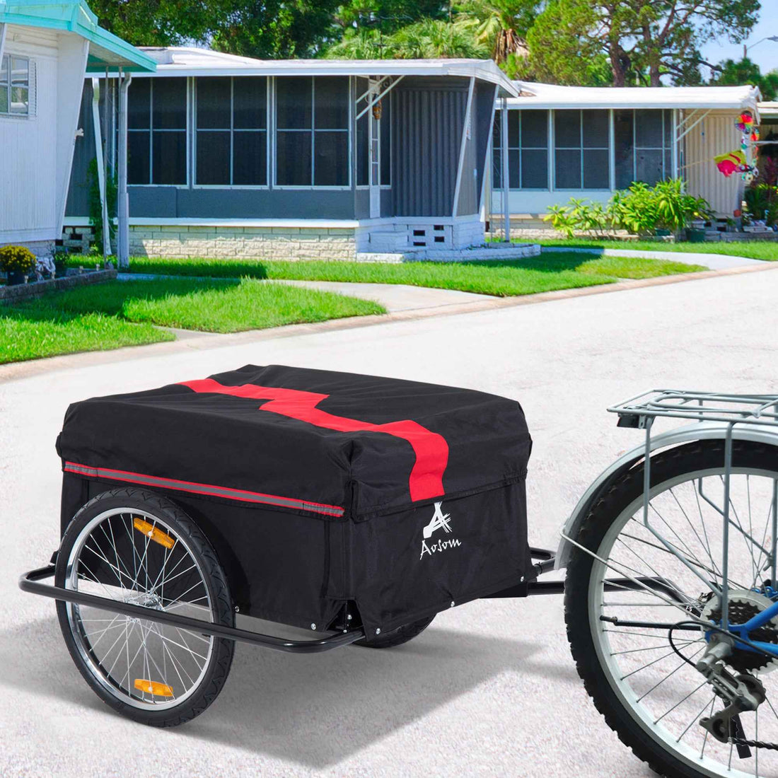 Bicycle Cargo Trailer, Two-Wheel Bike Luggage Wagon Trailer with Removable Cover, Wheel 20", Red