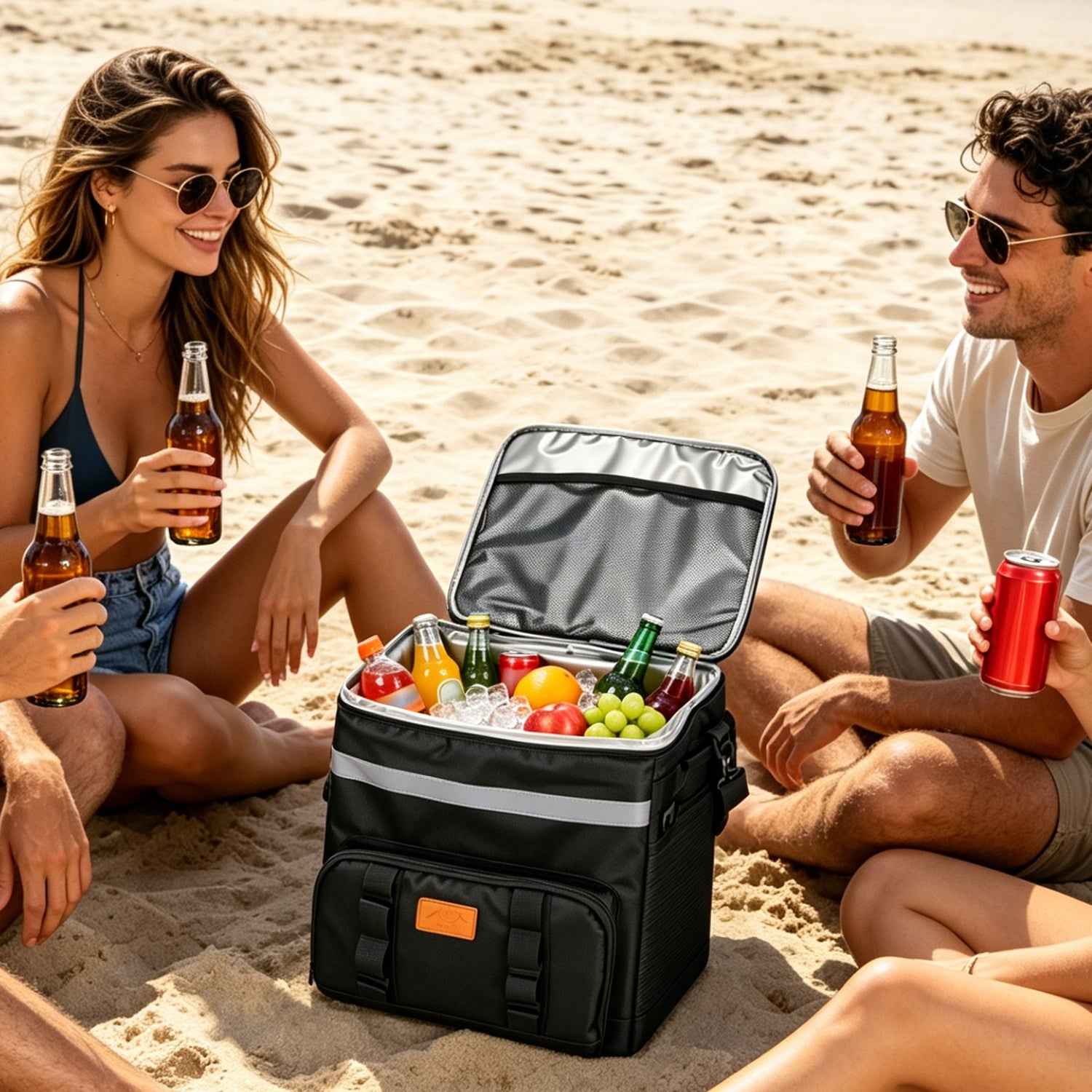 1Pc Portable Rolling Cooler Bag With Wheels And Side Handles Shoulder Strap 30L 50 Can Collapsible Insulated Leakproof Cooler For Camping Patio Travel Outdoor Ball Fields Beach