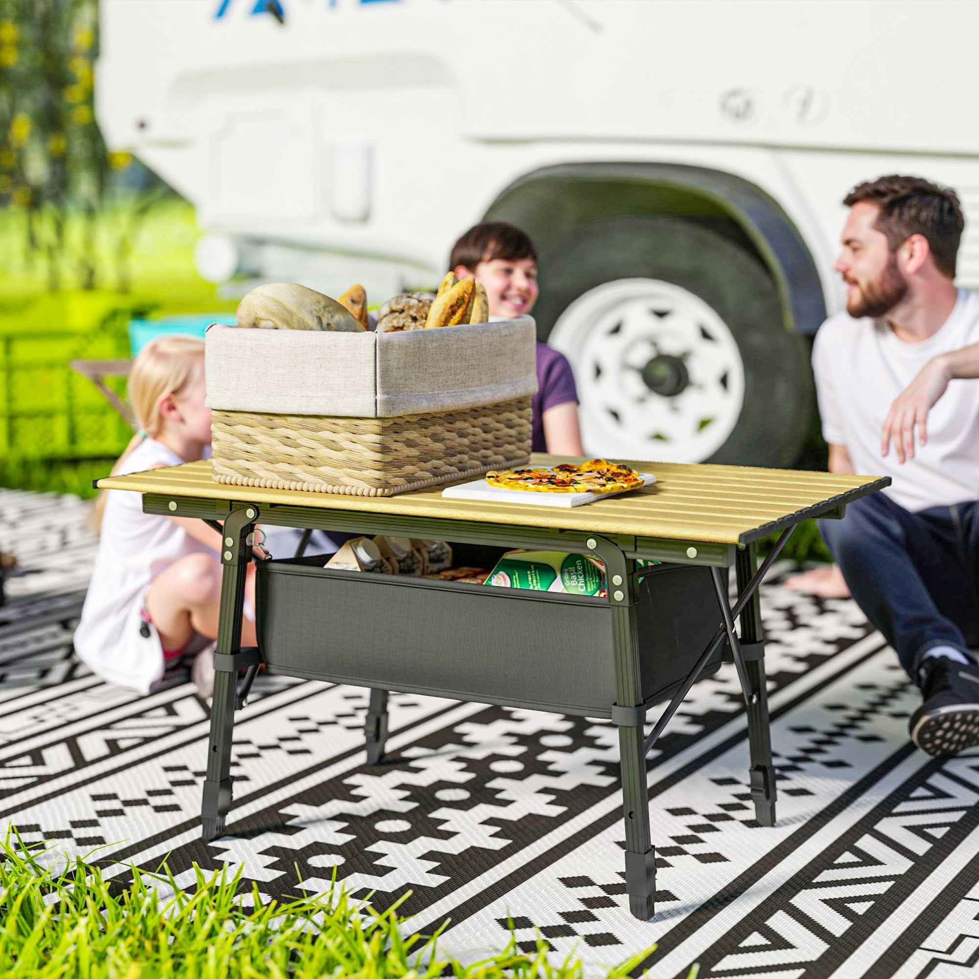 3ft Aluminum Small Folding Table, Portable Camping Table with Storage Bag, Carry Bag for Outdoor Picnic BBQ, Brown
