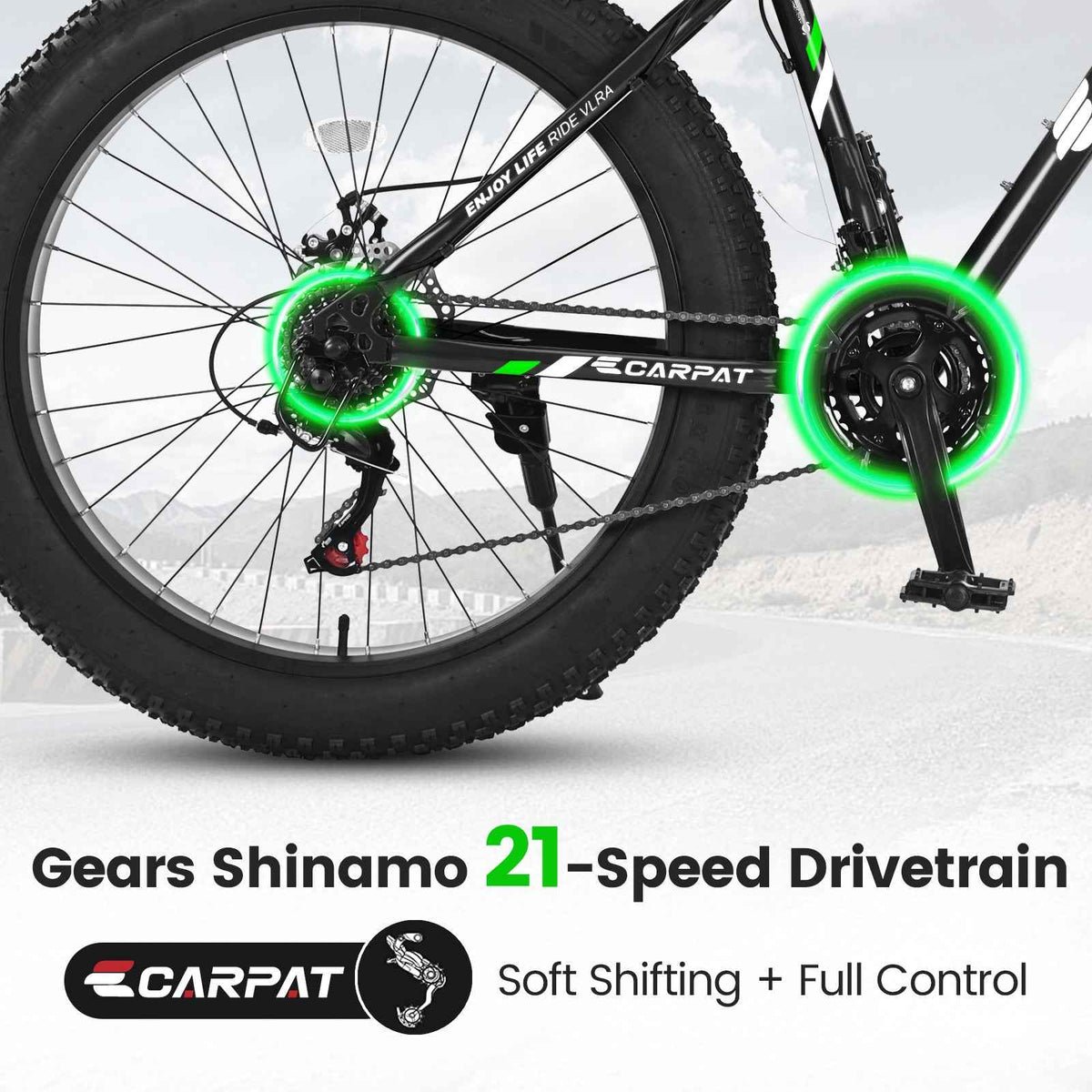S26109 Elecony 26 Inch Fat Tire Bike Youth Full Shimano 21 Speed Mountain Bike, Dual Disc Brake, High-Carbon Steel Frame, Front Suspension, Mountain Trail Bike, Urban Commuter City Bicycle