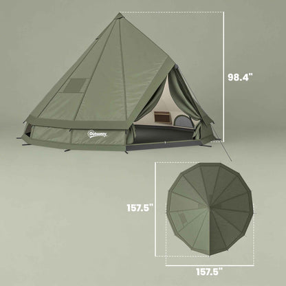 Teepee Tent Waterproof Camping Tent with Stove Jack for 4-6 People for Outdoor Camping Hiking Army Green