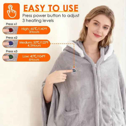 USB-Powered Wearable Heated Flannel Blanket – 3 Heat Levels