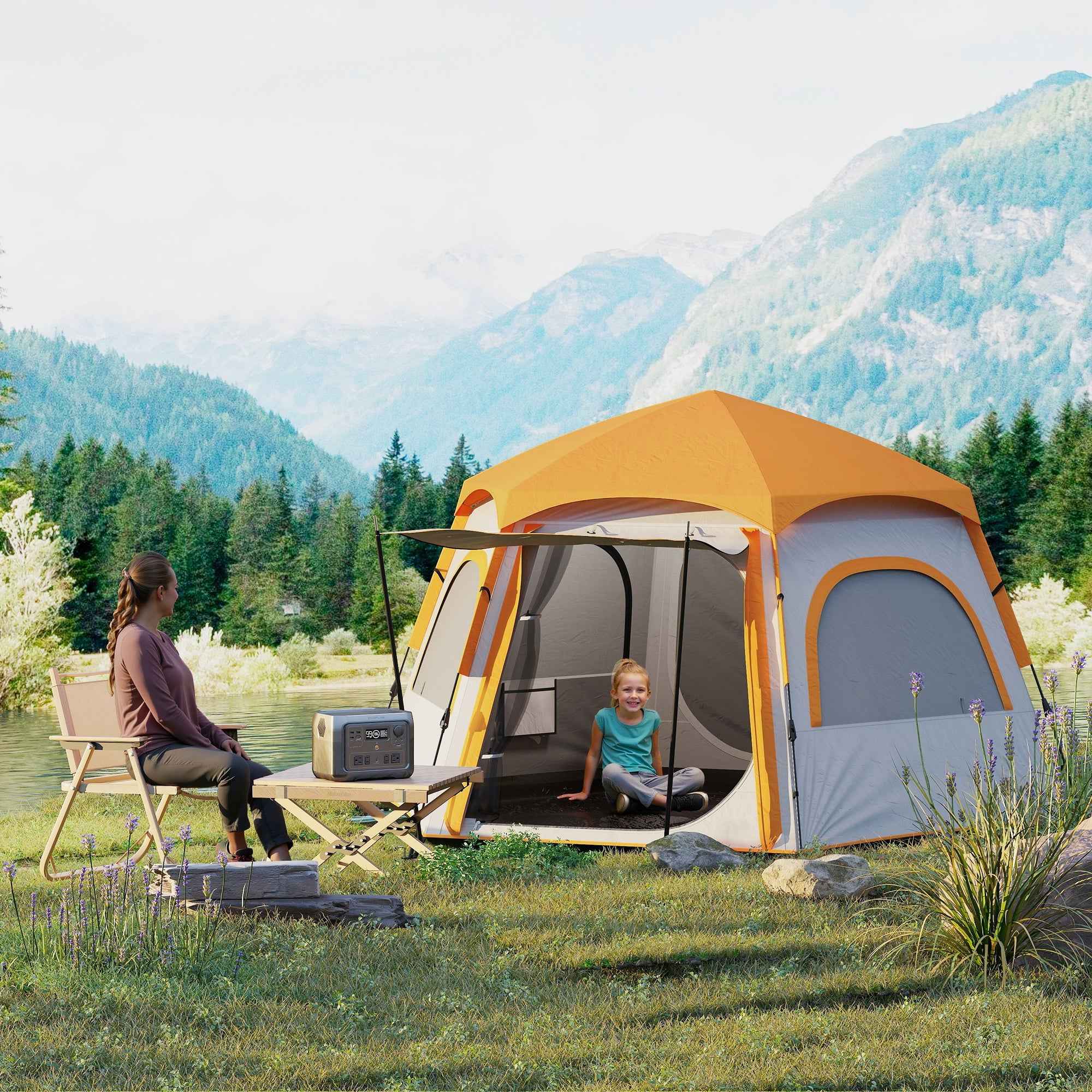 Instant Pop Up Camping Tent, 2/3/4 Person Easy Setup Dome Family Tent With Vestibule, Rainfly, 4 Mesh Windows &amp; 2 Doors, Hexagonal Design, Waterproof &amp; UV Protected, Light Grey