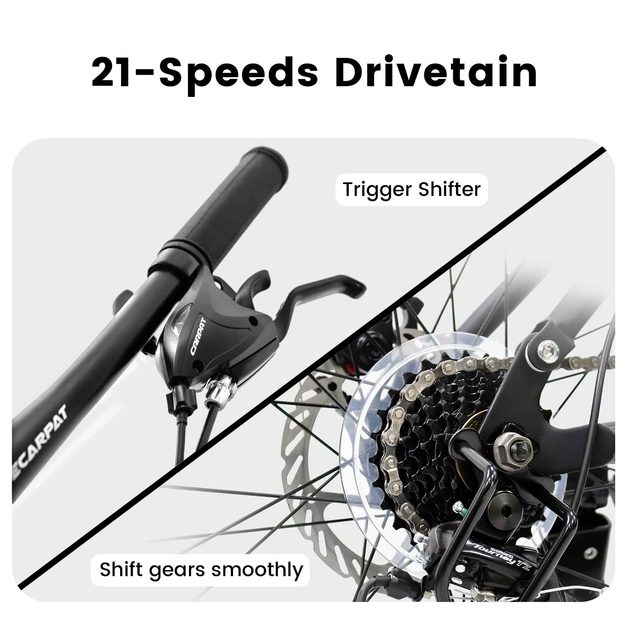 A2660 26 Inch Mountain Bike, 21-Speed Disc Brakes, Durable Frame, Front, Rear Dual-Shock Absorption, Unisex For Commuting, Travel, School, Mountain And City Road Cycling