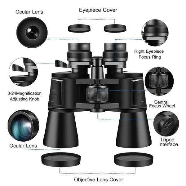 Portable Zoom Binoculars With FMC Lens Low Light Night Vision For Bird Watching Hunting Sports