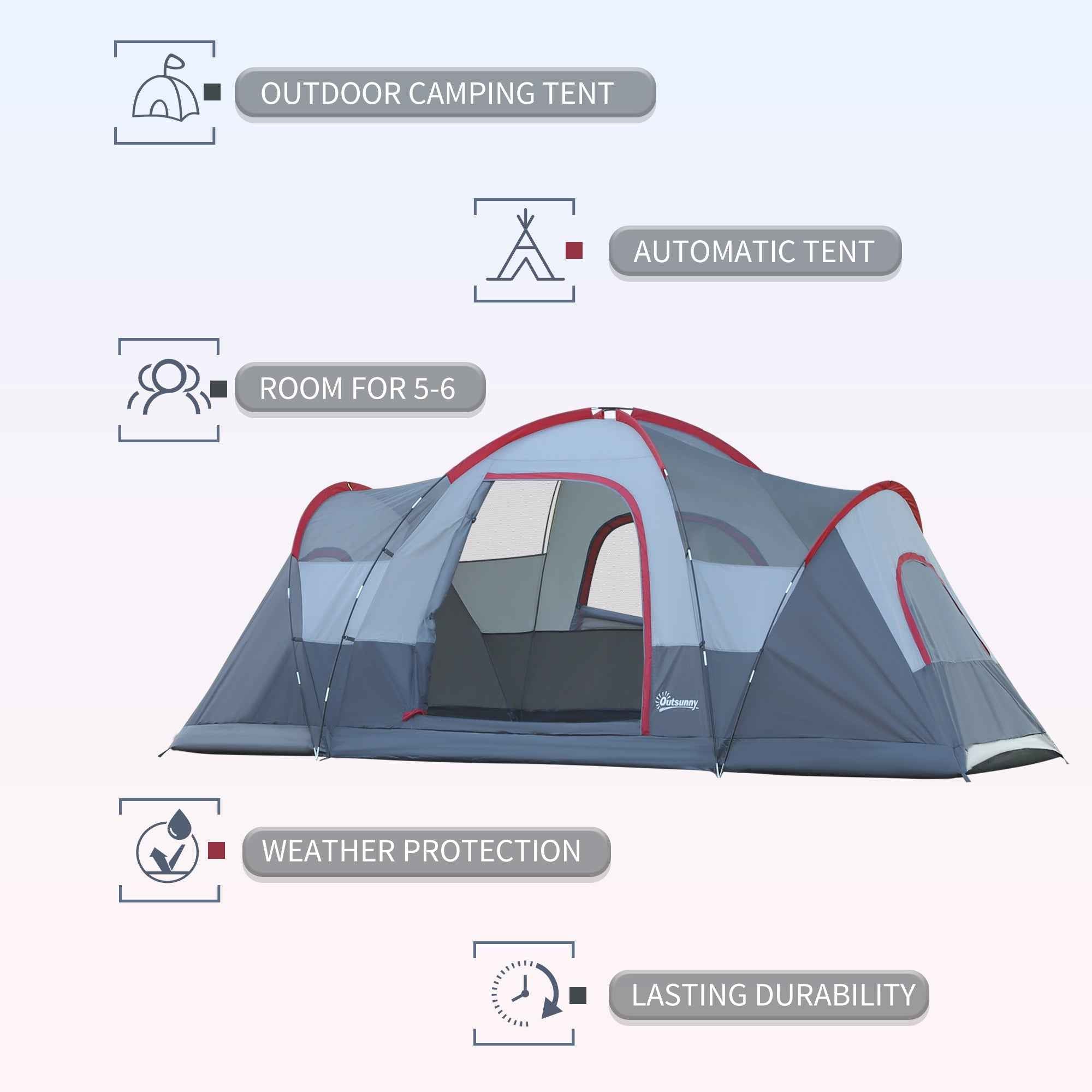 Fibreglass &amp; Steel Frame 5/6 Person Lightweight Camping Tent Blue