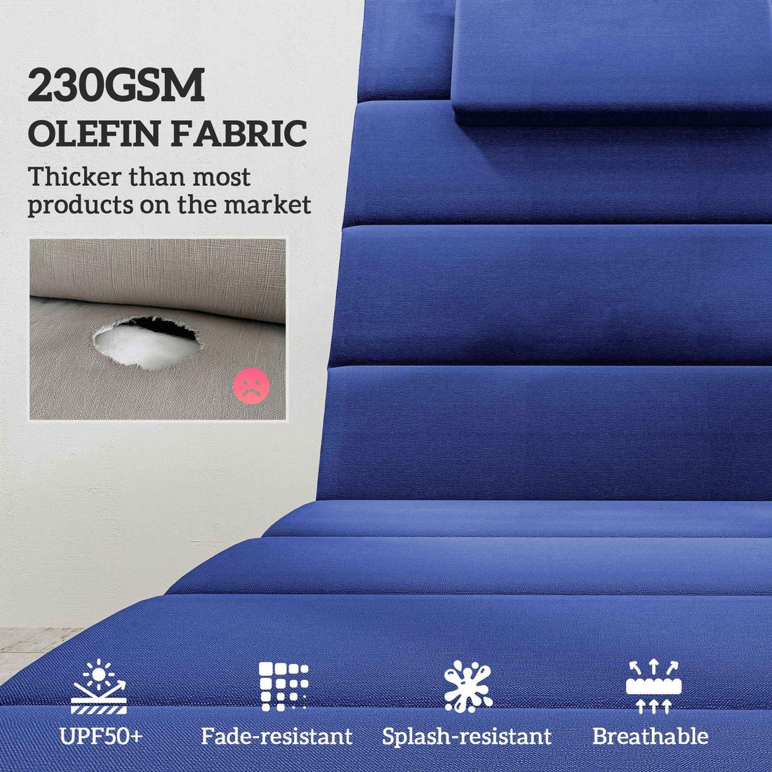 Foldable Chaise Lounge Cushion Set of 2, Outdoor Lounge Chair Cushion Set, UPF50+ 230gsm Olefin, 80" x 26" Dark Blue