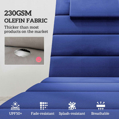 Foldable Chaise Lounge Cushion Set of 2, Outdoor Lounge Chair Cushion Set, UPF50+ 230gsm Olefin, 80" x 26" Dark Blue