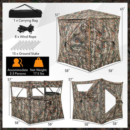 5-IN-1 Detachable Hunting Blind For 2-3 People With Skylight