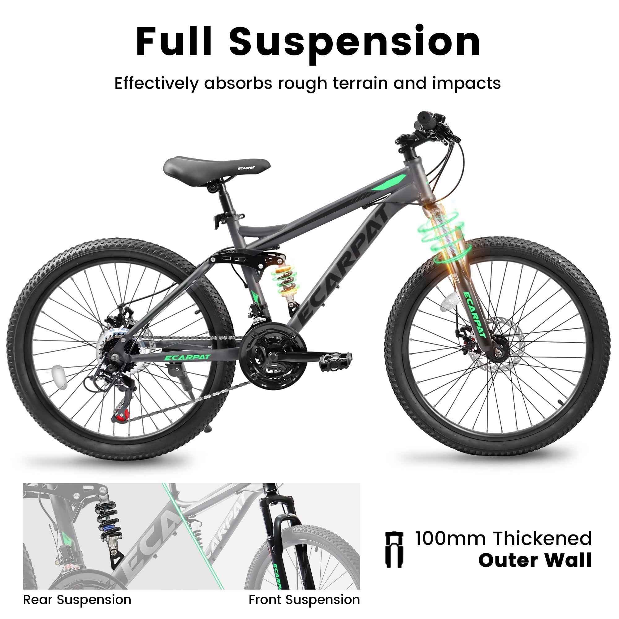 A2760 27.5 Inch Full Suspension Mountain Bike, Front And Rear Dual Shock Absorbers, Mechanical Disc Brakes, 21-Speed, Suitable For Men And Women, Ideal For Travel And Fitness Enthusiasts