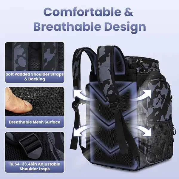 42L&amp;11Gal Fishing Backpack Large Capacity Fishing Tackle Storage Bag With Rod Holders 16-Pocket Water-Resistant With Divider Adjustable Padded Straps For Fishing Gear Outdoor Camping Hiking