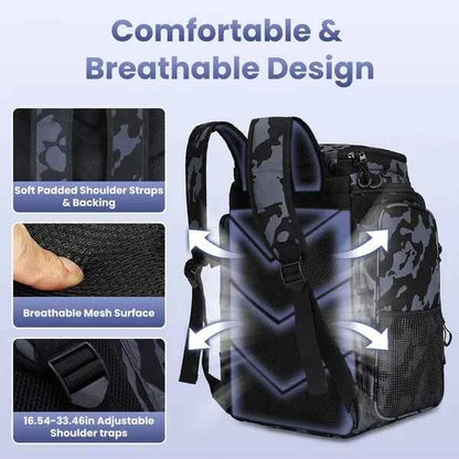 42L&amp;11Gal Fishing Backpack Large Capacity Fishing Tackle Storage Bag With Rod Holders 16-Pocket Water-Resistant With Divider Adjustable Padded Straps For Fishing Gear Outdoor Camping Hiking