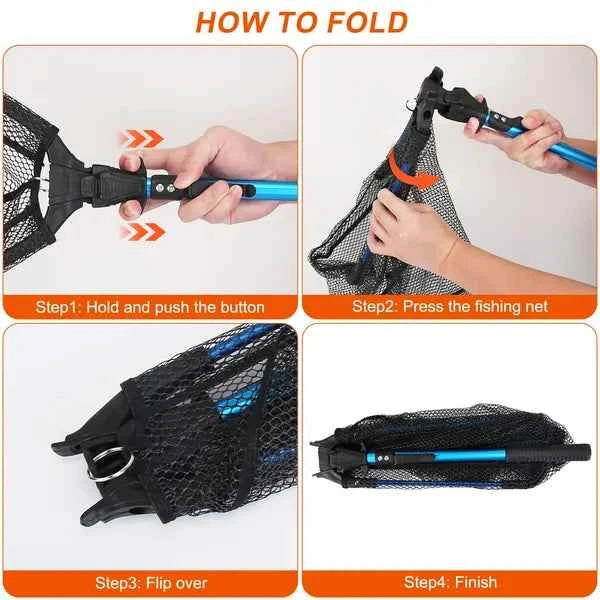 Foldable Fishing Net With Aluminum Alloy Rod EVA Handle Durable 5MM Hexagonal Nano Coating Nylon Mesh Collapsible Landing Net Safe Fish Catching Or Releasing