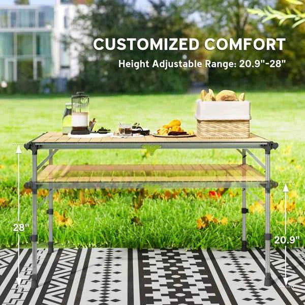Adjustable Aluminum Folding Camping Table | 51" x 31.5" | 66 lb Capacity