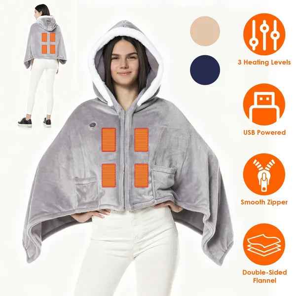 USB-Powered Wearable Heated Flannel Blanket – 3 Heat Levels