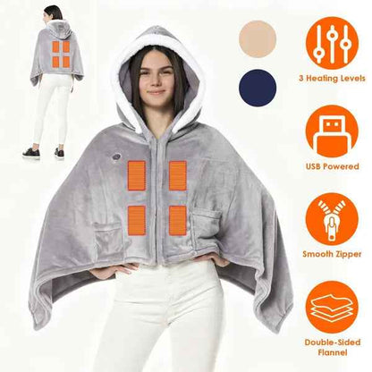 USB-Powered Wearable Heated Flannel Blanket – 3 Heat Levels