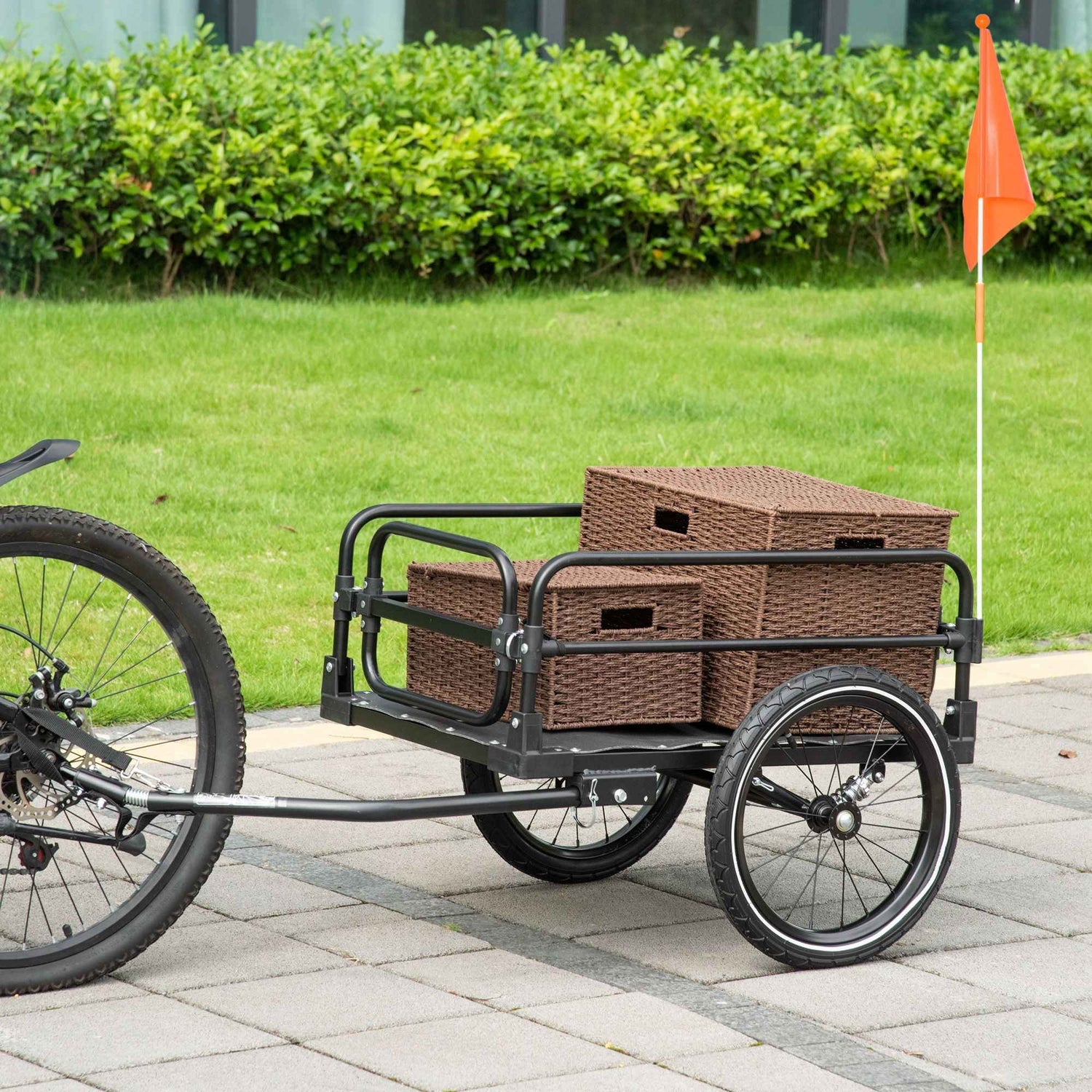 Bike Cargo Trailer Bike Wagon Bicycle Trailer with Suspension, Triple Safety Features, 16 Wheels, 88 lbs Max Load