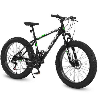 S26109 Elecony 26 Inch Fat Tire Bike Adult&amp;Youth Full Shimano 21 Speed Mountain Bike, Dual Disc Brake, High-Carbon Steel Frame, Front Suspension, Mountain Trail Bike, Urban Commuter City Bicycle