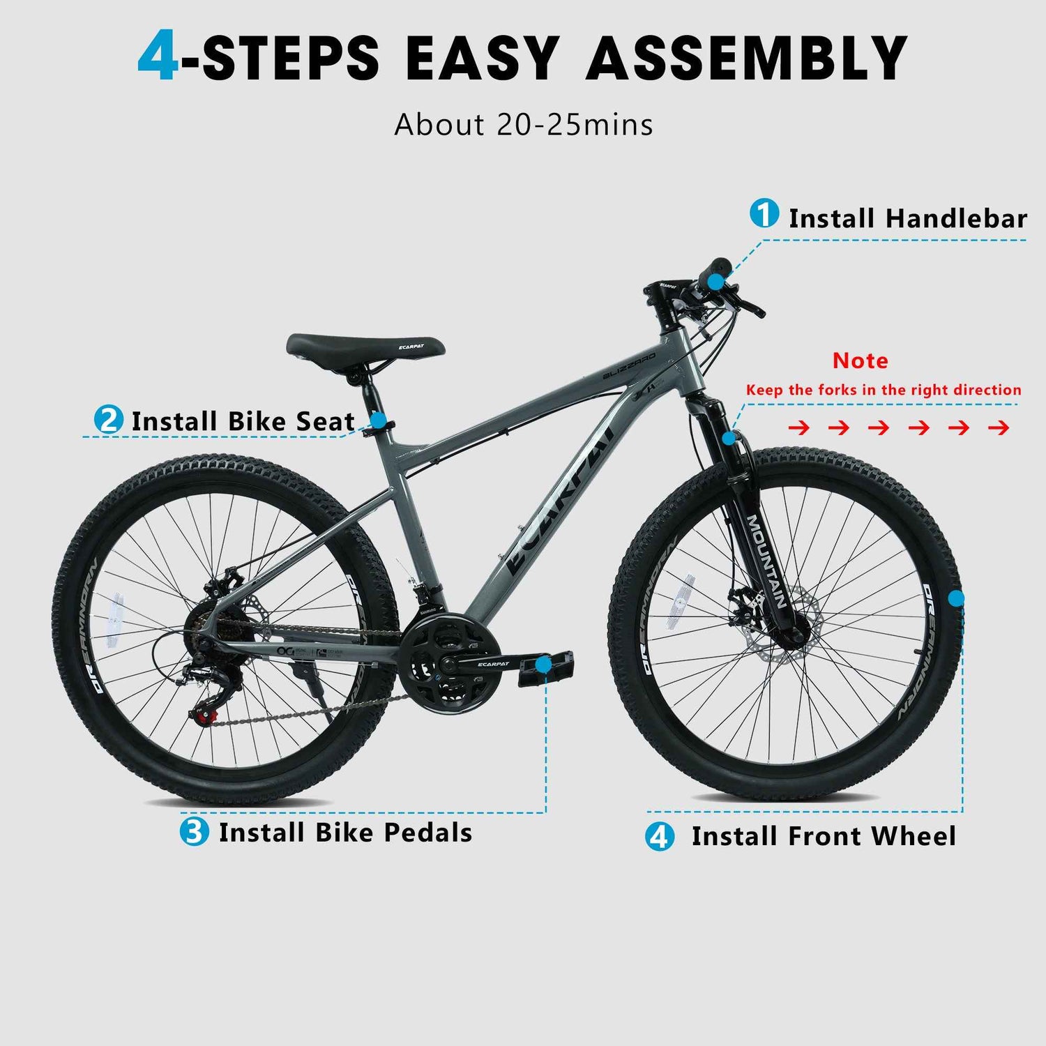 A26317 KIAPALNO 26 Inch All-Terrain Mountain Bike With Disc Brakes 21-Speed Drivetrain &amp; Durable Carbon Steel Frame Ideal For Men And Women, Perfect For Trail Riding And Touring