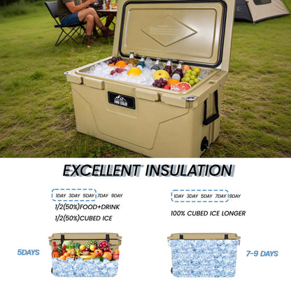 110 Quart Khaki Cooler, Rotomolded Insulated Ice Chest - Heavy-Duty Hard Shell Cooler With 6-10 Day Ice Retention For Camping, Fishing, Tailgating &amp; Outdoor Adventures