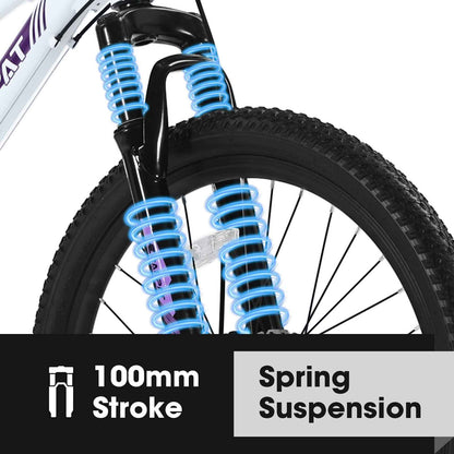 S24103 24 Inch Mountain Bike For Teenagers Girls Women, Shimano 21 Speeds With Dual Disc Brakes And 100mm Front Suspension, White&amp;Pink