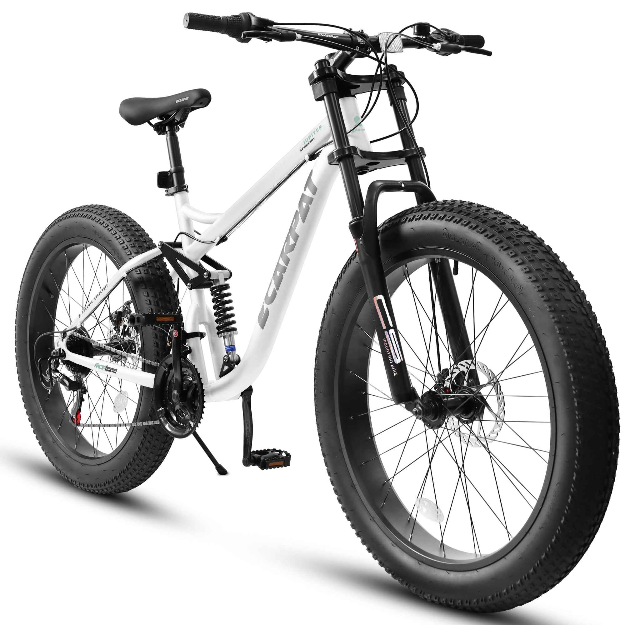 A26309 26 Inch Mountain Bike,Full-Suspension 21 Speeds Drivetrain With Disc-Brake Bicycle, 26x4inch Fat Tire Bike For Men