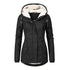 Winter Hooded Jacket Solid Color Warm Buckle Zip-up Fleece Jacket With Pockets Women&