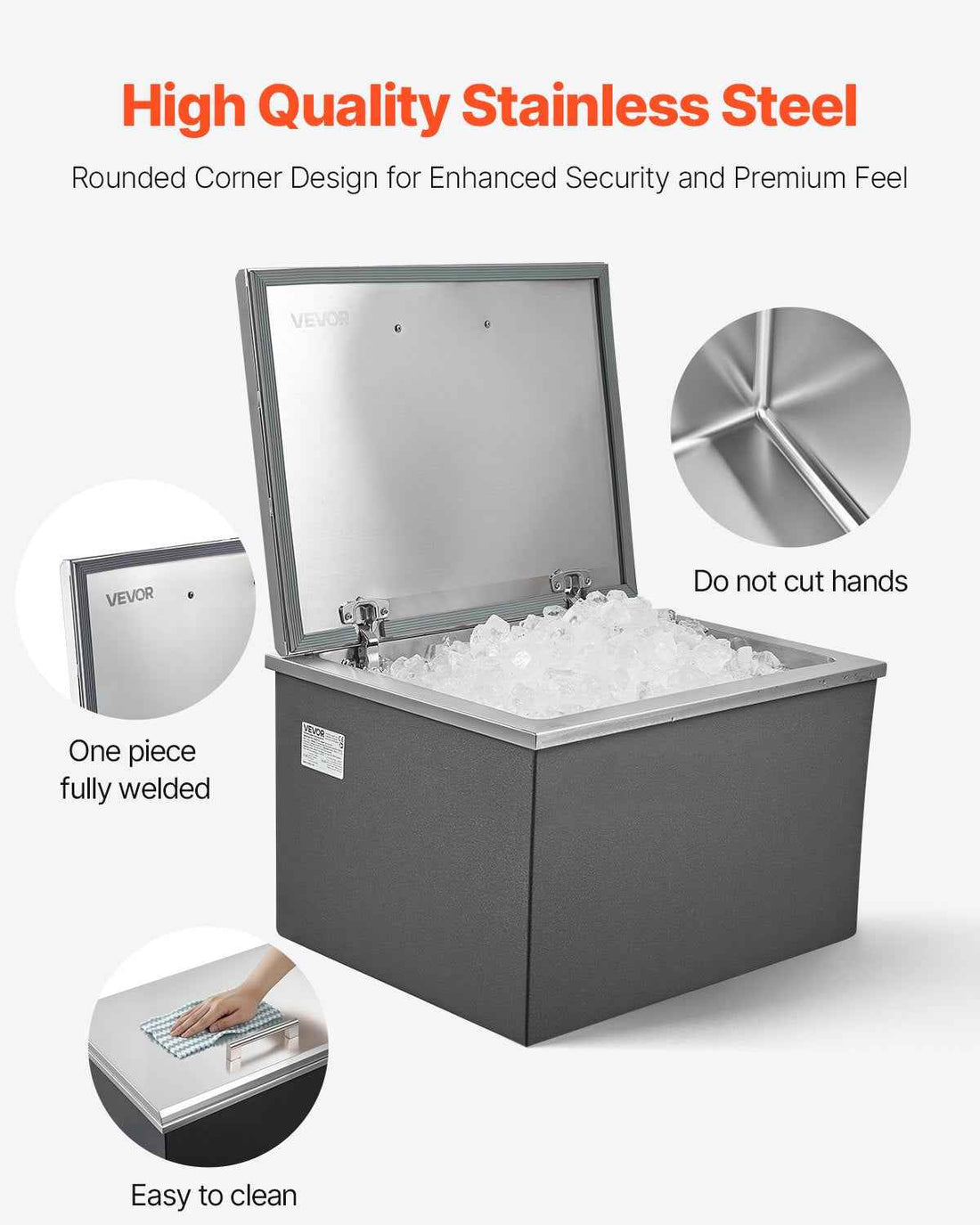44.7 Qt Stainless Steel Drop-In Ice Chest Cooler | 20"x16"x13"