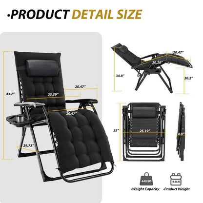 Zero Gravity Chair, Reclining Camping Lounge Chair For Indoor, Reclining Patio Chairs With Cup Holder Trays And Removable Cushion