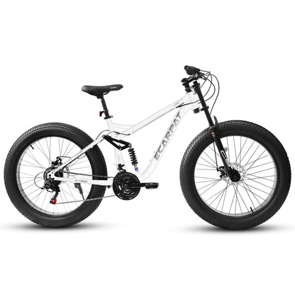 A26309 26 Inch Mountain Bike,Full-Suspension 21 Speeds Drivetrain With Disc-Brake Bicycle, 26x4inch Fat Tire Bike For Men