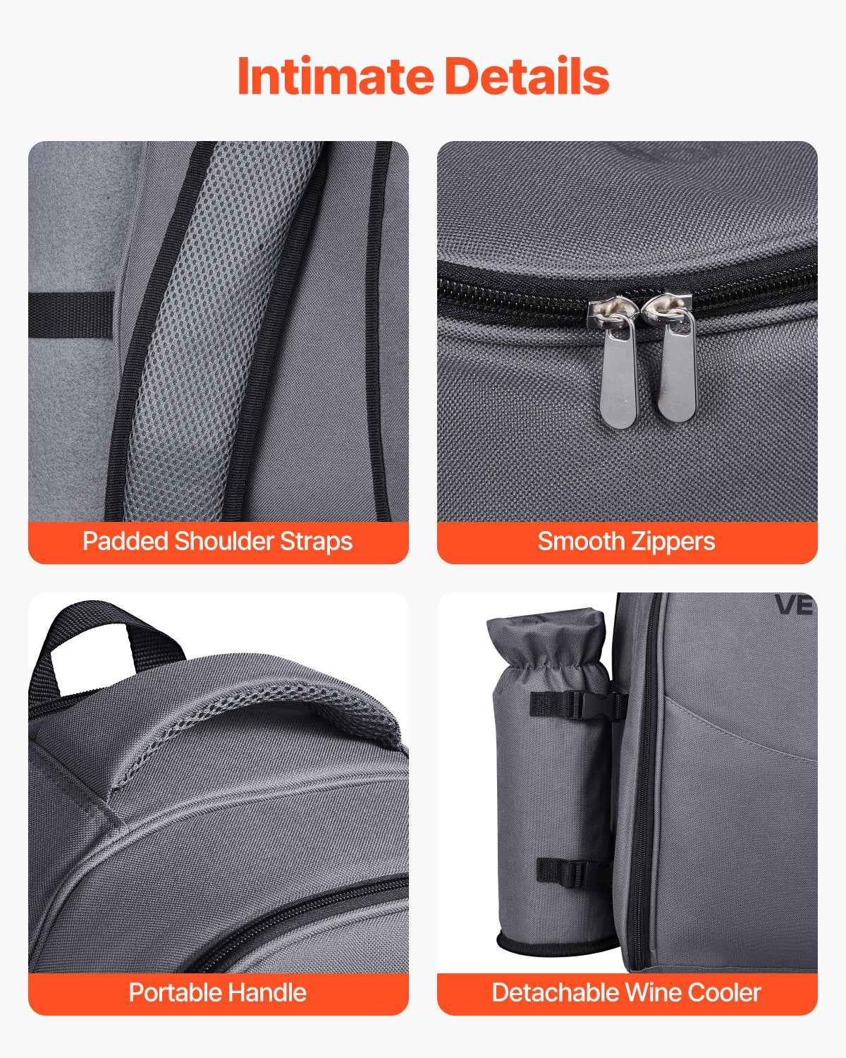 Beach Picnic Backpack Bag For 2 Person With Cooler Compartment Grey
