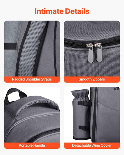 Beach Picnic Backpack Bag For 2 Person With Cooler Compartment Grey