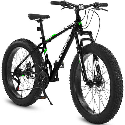S26109 Elecony 26 Inch Fat Tire Bike Adult&amp;Youth Full Shimano 21 Speed Mountain Bike, Dual Disc Brake, High-Carbon Steel Frame, Front Suspension, Mountain Trail Bike, Urban Commuter City Bicycle