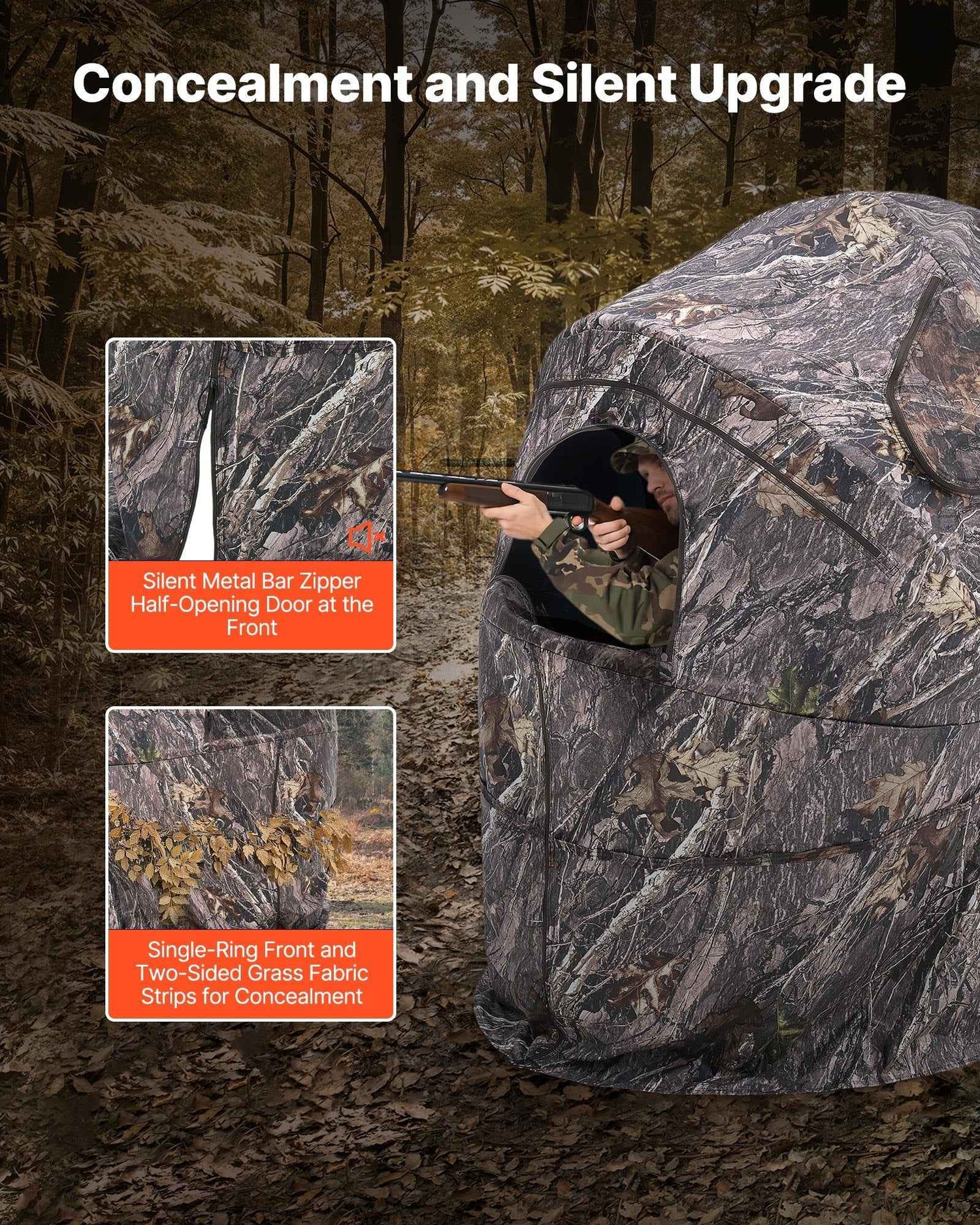 Hunting Blind, Single Person Ground Blinds With Carrying Bag, Portable Camouflage Tent, Reinforced Durable Concealed Shelter With Silent Zipper Door And Window, For Turkey And Deer