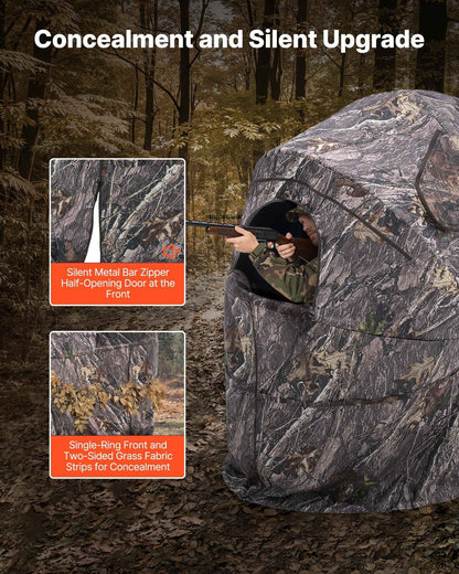 Hunting Blind, Single Person Ground Blinds With Carrying Bag, Portable Camouflage Tent, Reinforced Durable Concealed Shelter With Silent Zipper Door And Window, For Turkey And Deer