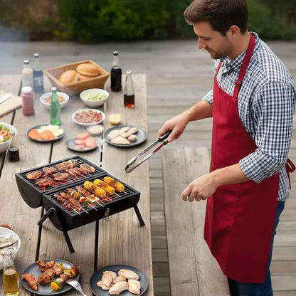 Portable Charcoal Grill Outdoor Stove, Two Side Carbon Griller For BBQ, Tabletop Barbecue Grill For Outdoor Camping Party, Black