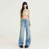 Womens Light-blue Washed Wide-leg Jeans