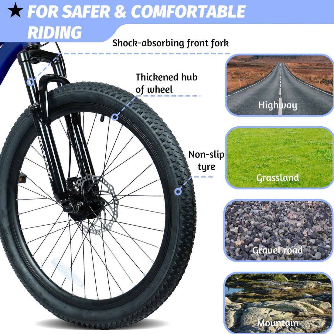 24 Inch Youth Mountain Bike With 7 Speeds &amp; Front Suspension Durable Steel Frame, Alloy Rims &amp; Disc Brakes For Boys And Girls In Multiple Colors