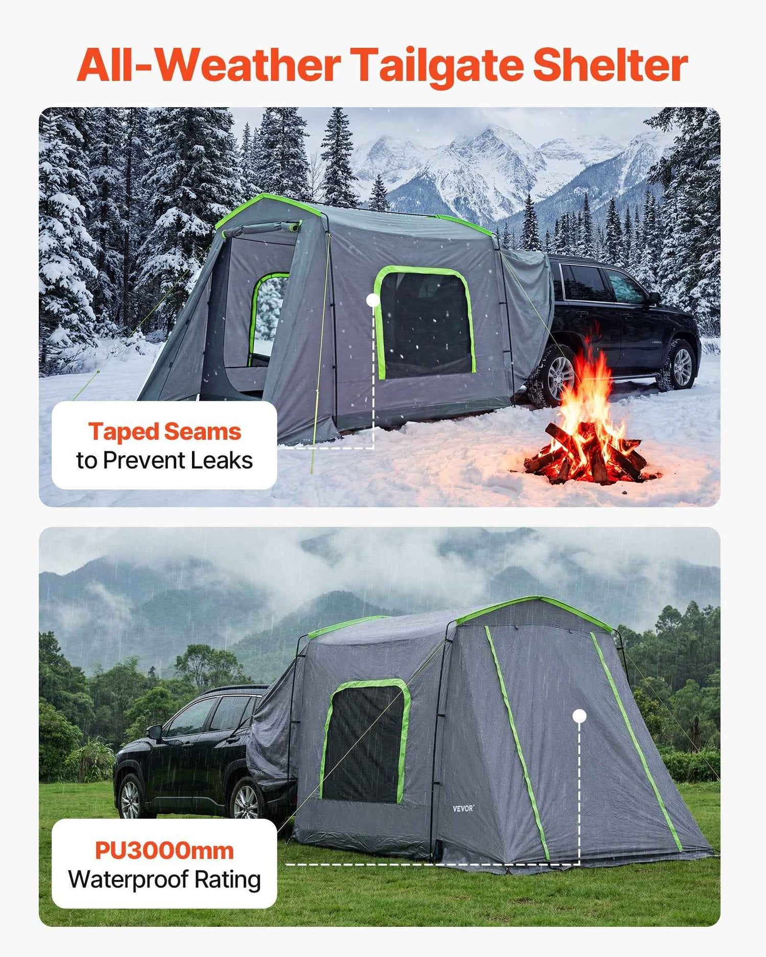 Large SUV Tent For 5–9 Person, 10.6 X 8 FT All-Season SUV Tailgate Tent With Ventilated Door &amp; Mesh Windows, PU3000mm Waterproof Dual-Use Car Rear Hatch Tents For Outdoor Camping Hiking