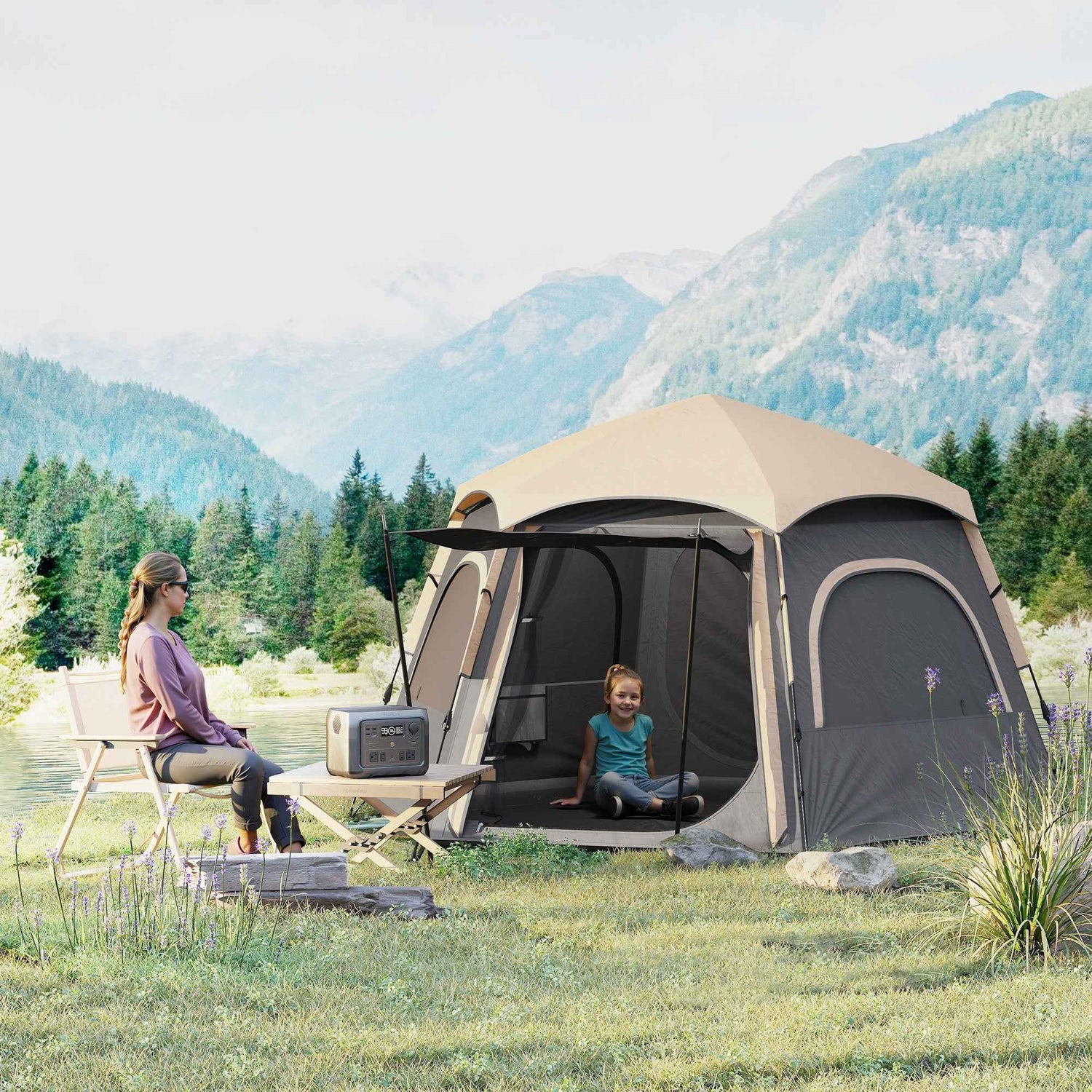 Instant  Up Camping Tent, 2,3,4 Person Easy Setup Dome Family Tent With Vestibule, Rainfly, 4 Mesh Windows &amp; 2 Doors, Hexagonal Design, Waterproof &amp; UV Protected, Dark Grey