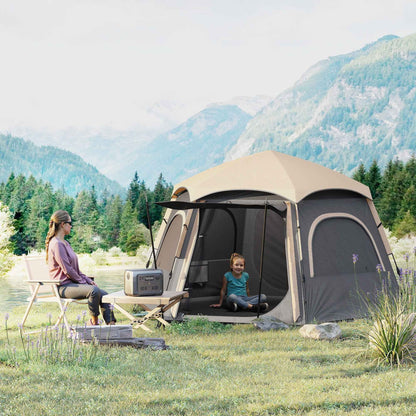 Instant  Up Camping Tent, 2,3,4 Person Easy Setup Dome Family Tent With Vestibule, Rainfly, 4 Mesh Windows &amp; 2 Doors, Hexagonal Design, Waterproof &amp; UV Protected, Dark Grey