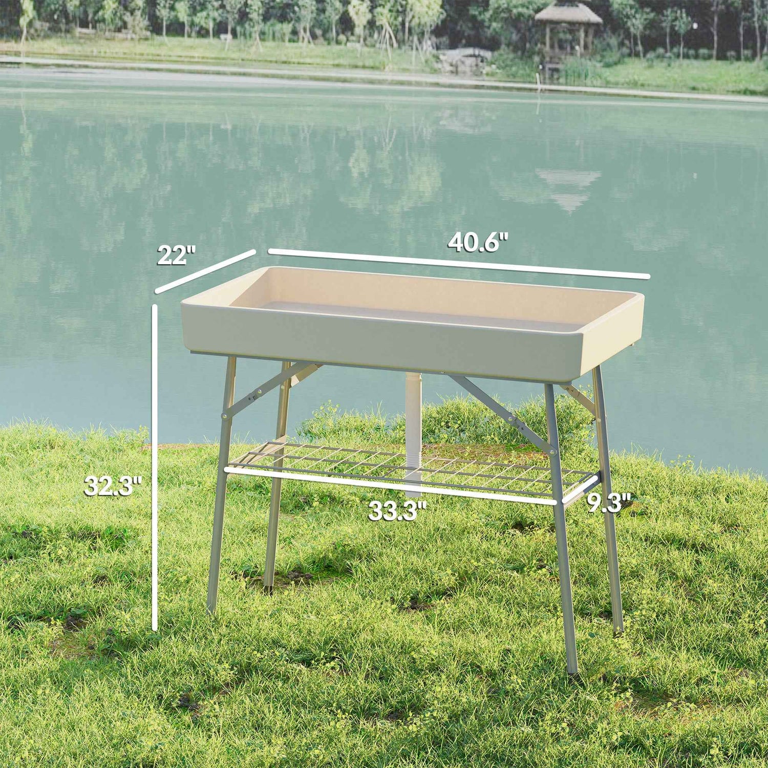 3.4ft Folding Ice Cooler Table With Drain, Fill And Chill Table Outdoor Table Cooler With Storage Shelf, Drink Cooler For Parties Picnic BBQ Camping Wedding, Tan