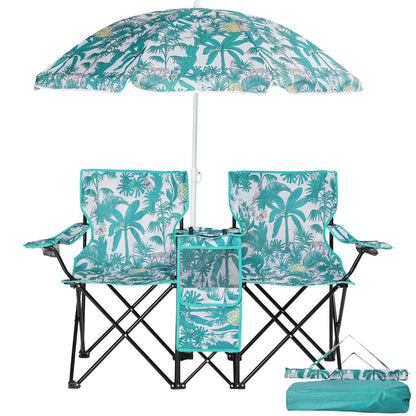 Camping Chairs, Folding Double Chair With Removable Umbrella, Cup Holders, Cooler Bag, Side Pocket &amp; Carry Bag, For Beach, Outdoor, Sports, Concerts, Travel, Picnic