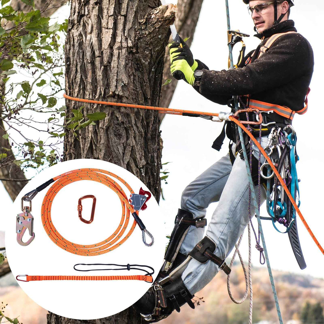 VEVOR Steel Core Flipline, Arborist Flipline, Flip Line For Tree Climbing With Alloy Steel Snap Hook, Aluminum Alloy Carabiner And Extra Tool Lanyard, For Arborist, Tree Climbers