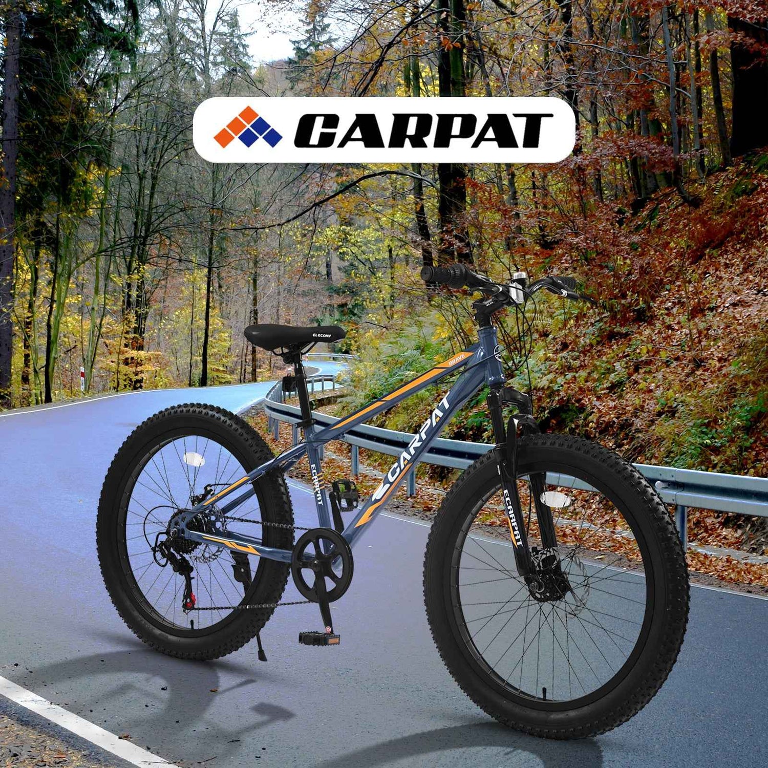 S24109 Elecony 24 Inch Fat Tire Bike Youth Full Shimano 7 Speeds Mountain Bike, Dual Disc Brake, High-Carbon Steel Frame, Front Suspension, Mountain Trail Bike, Urban Commuter City Bicycle