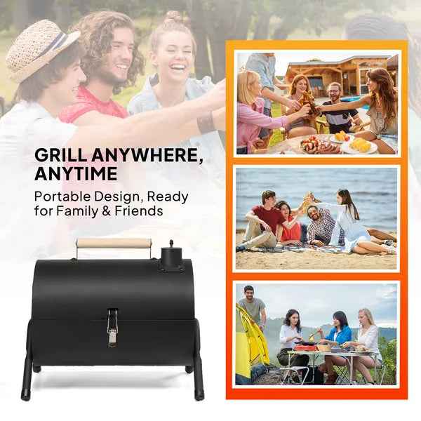 Portable Charcoal Grill Outdoor Stove, Two Side Carbon Griller For BBQ, Tabletop Barbecue Grill For Outdoor Camping Party, Black